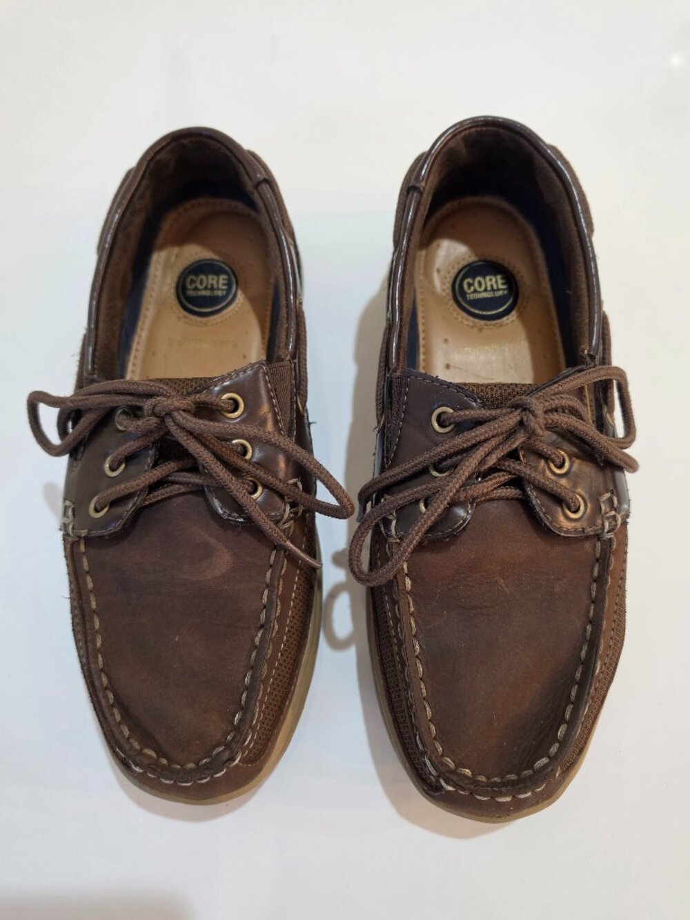 Croft & Barrow Men's Brown Leather & Mesh Boat Shoes Size 10 Med Comfort